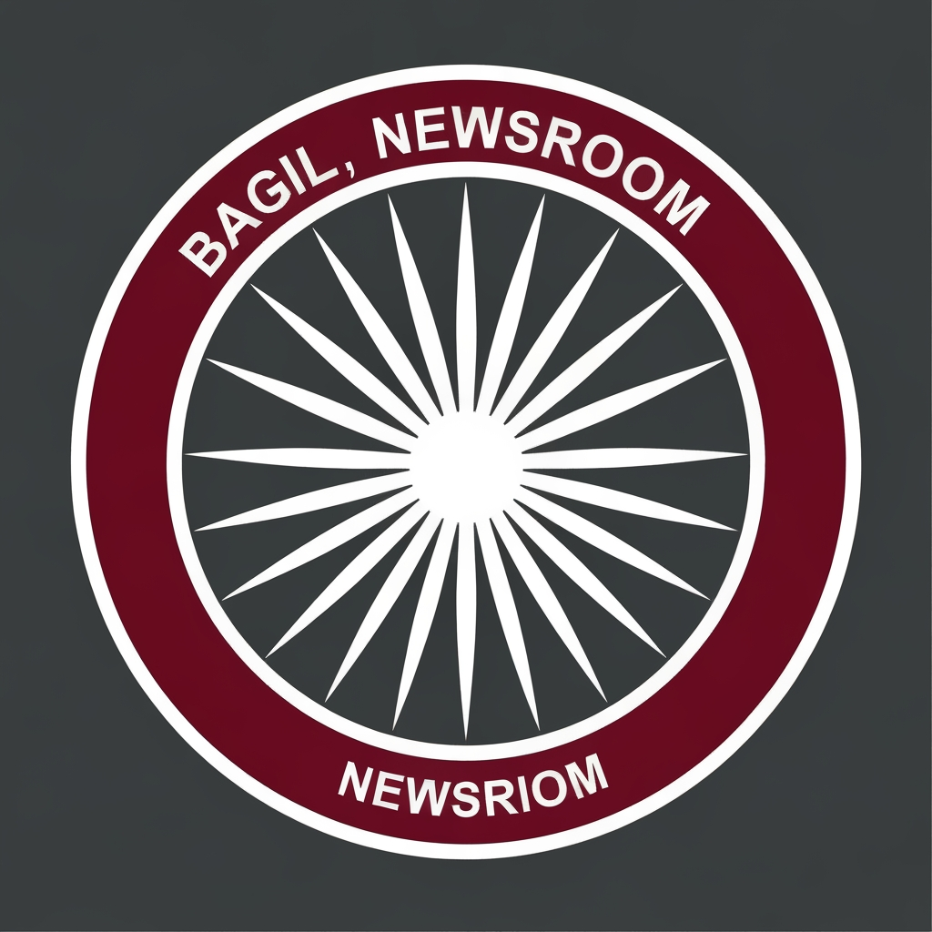 AI Design for Icon: A camera lens or shutter motif combined with the Ashoka Chakra's spokes, symbolizing a 360-degree look at the nation.Colors: Classic newsroom colors—rich burgundy, white, and sharp charcoal grey.Typography: Strong, structural serif or semi-serif font to give a highly professional, trustworthy broadcasting look.