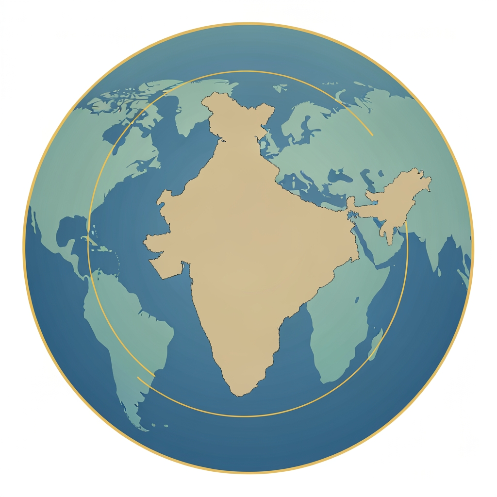AI Design for Icon: A minimalist, stylized globe or circular orbit wrapping around a subtle map outline of India.Colors: Deep navy blue (representing trust) combined with vibrant electric blue and a touch of saffron.Typography: Clean, bold, sans-serif font for "INDIA", with "360" styled inside a circular badge or target icon. please create a logo