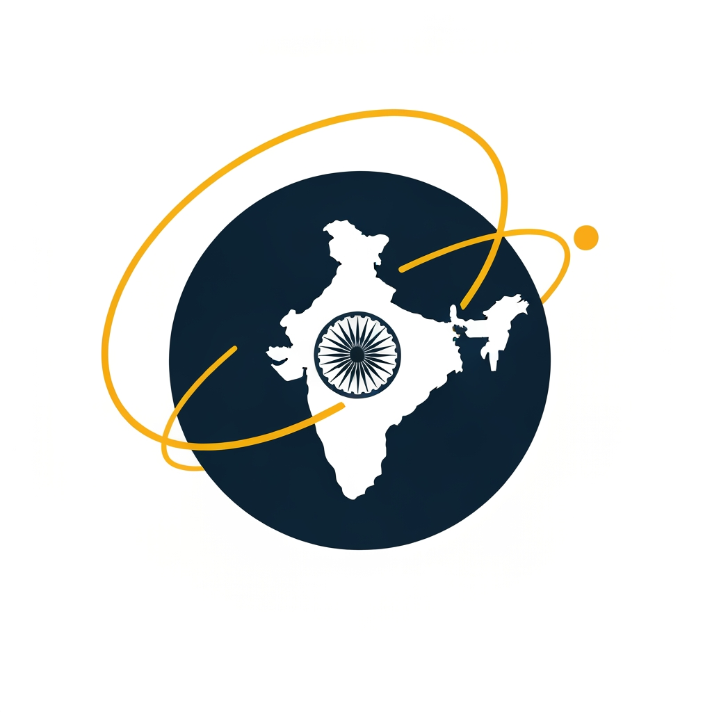 AI Design for Icon: A minimalist, stylized globe or circular orbit wrapping around a subtle map outline of India.Colors: Deep navy blue (representing trust) combined with vibrant electric blue and a touch of saffron.Typography: Clean, bold, sans-serif font for "INDIA", with "360" styled inside a circular badge or target icon. please create a logo