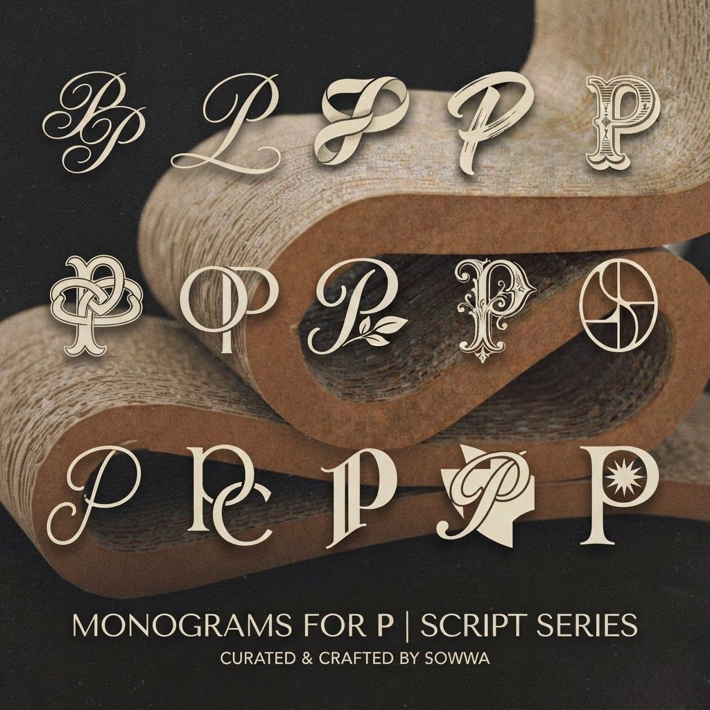 AI Design for Create some monogram logos for the letter "P". attaching some logos for reference. Create 10-15 logos like this for P. Use Typography (Script).