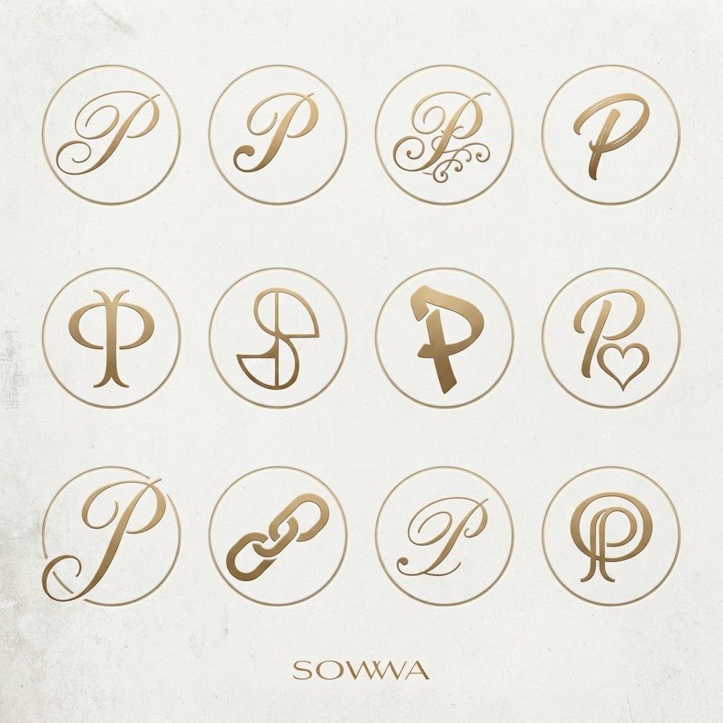 AI Design for Create some monogram logos for the letter "P". attaching some logos for reference. Create 10-15 logos like this for P. Use Typography (Script).