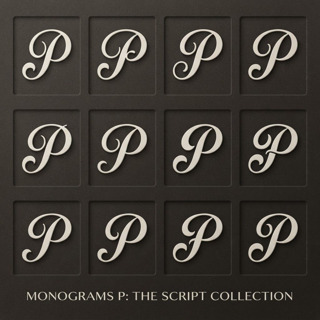 AI Design for Create some monogram logos for the letter "P". attaching some logos for reference. Create 10-15 logos like this for P. Use Typography (Script).