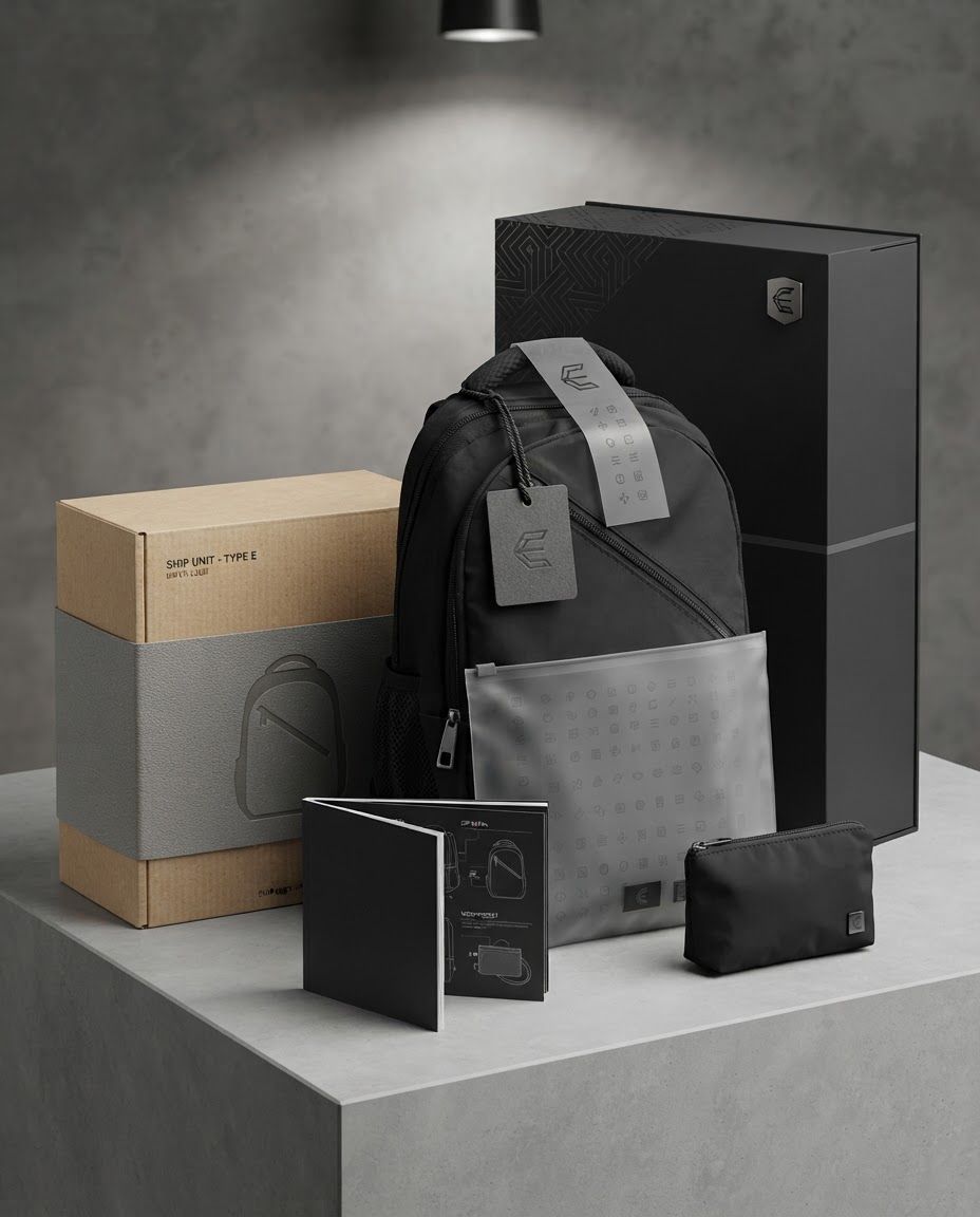 AI Design for Packaging design route for brand. Client-presentation mockup with boxes, bags, labels, wraps, or product containers, realistic print finish, cohesive visual system, no fake readable text.
