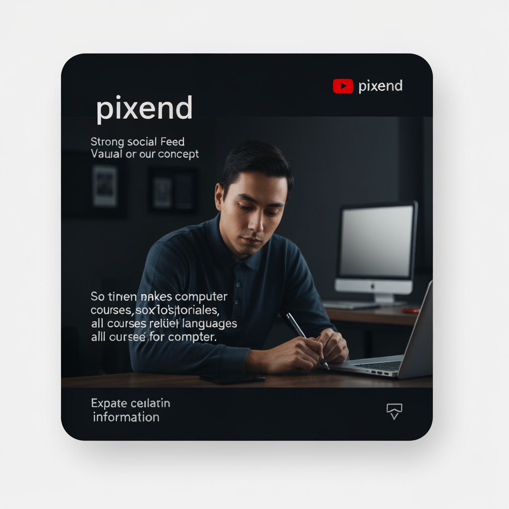 AI Design for Square social feed visual concept for my youtube channel name pixend and i want to make a unique logo for our channel.so the channel is related to computer courses,tutorials,computer languages ,all courses related to compter and the design is erelated to this explain information do you ceate a logo for our channel. Strong central subject, clean composition, platform-ready crop, cohesive color and mood, clear empty area for caption or headline to be added later, no readable text generated.