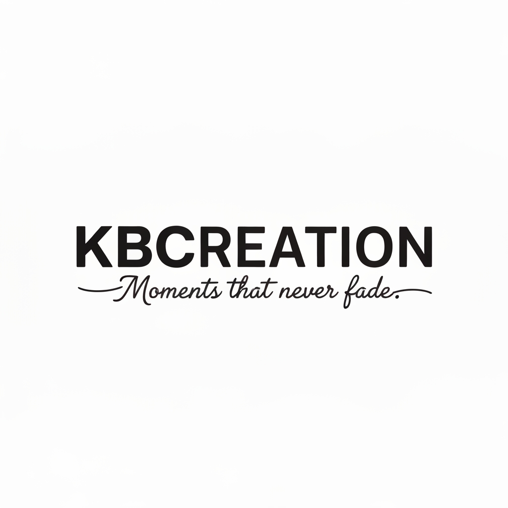 AI Design for make a logo with the name KBCreation with bold font. write a slogan 'Moments that never fades. cursive
