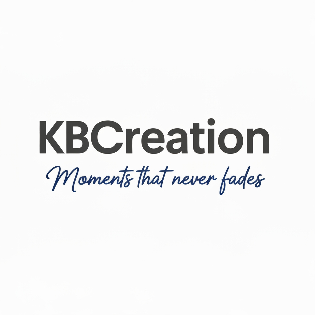 AI Design for make a logo with the name KBCreation with bold font. write a slogan 'Moments that never fades. cursive