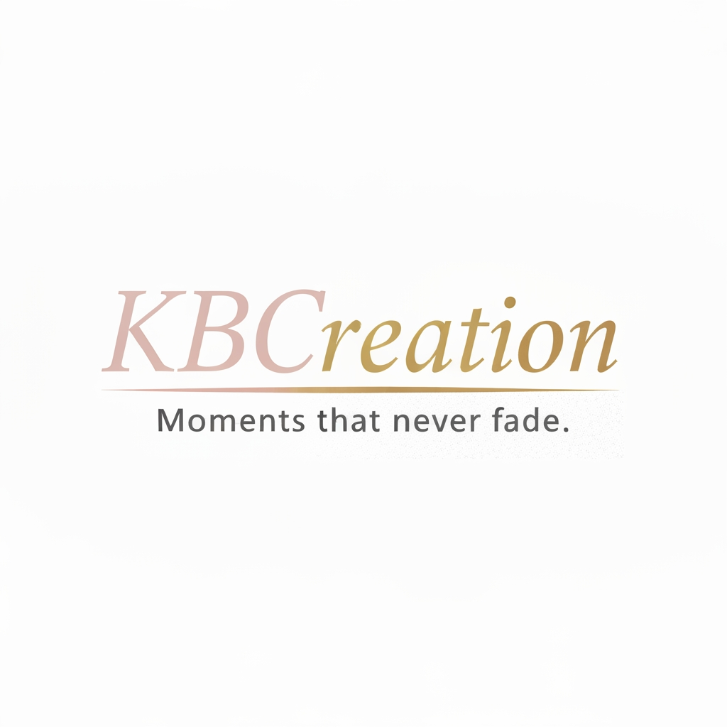 AI Design for make a logo with the name KBCreation with a cursive. write a slogan 'Moments that never fades.