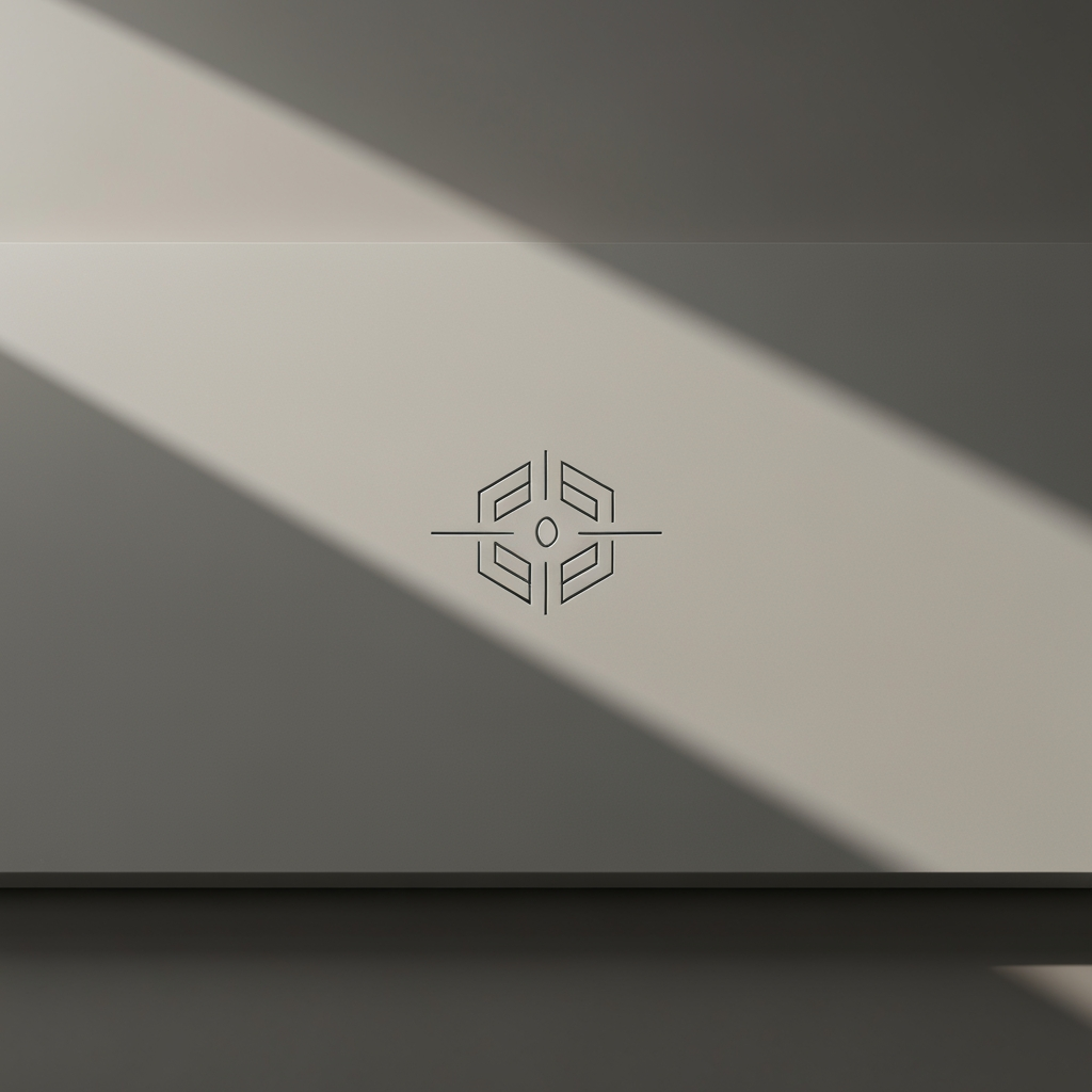 AI Design for Premium logo presentation mockup concept for create a logo. Logo or brand mark displayed on a clean neutral surface with subtle depth, refined shadow, precise alignment, elegant design-studio presentation, no extra readable text.