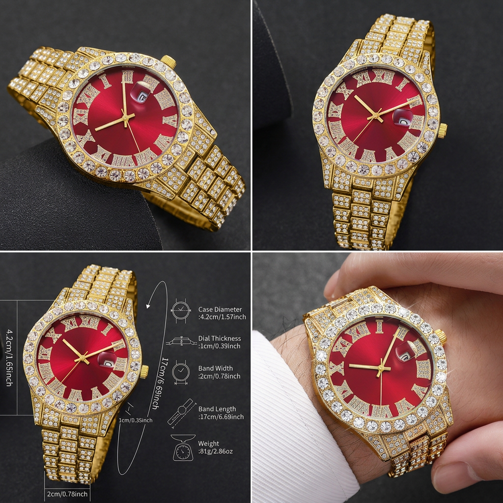 AI Design for 把前三张图片的表盘换成最后一张图的红色表盘