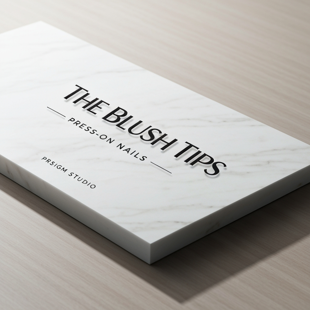 AI Design for Premium logo presentation mockup concept for i want to create a logo for my press on nails brand name " The Blush Tips ". Logo or brand mark displayed on a clean neutral surface with subtle depth, refined shadow, precise alignment, elegant design-studio presentation, no extra readable text.