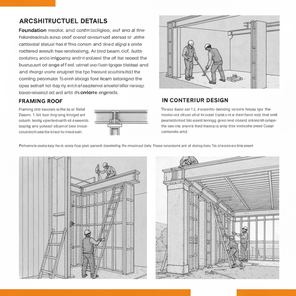 AI Design for describe architectural details and some lines about construction in bold fonts