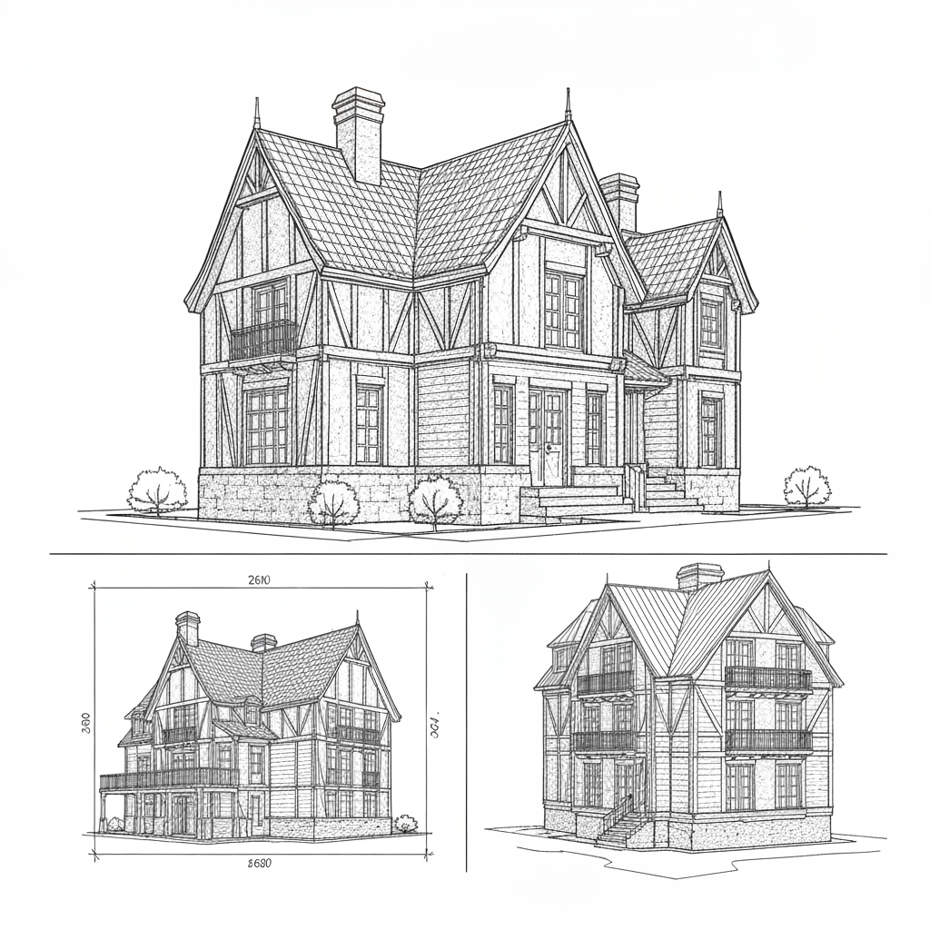 AI Design for describe architectural details and some lines about construction in bold fonts in english ]