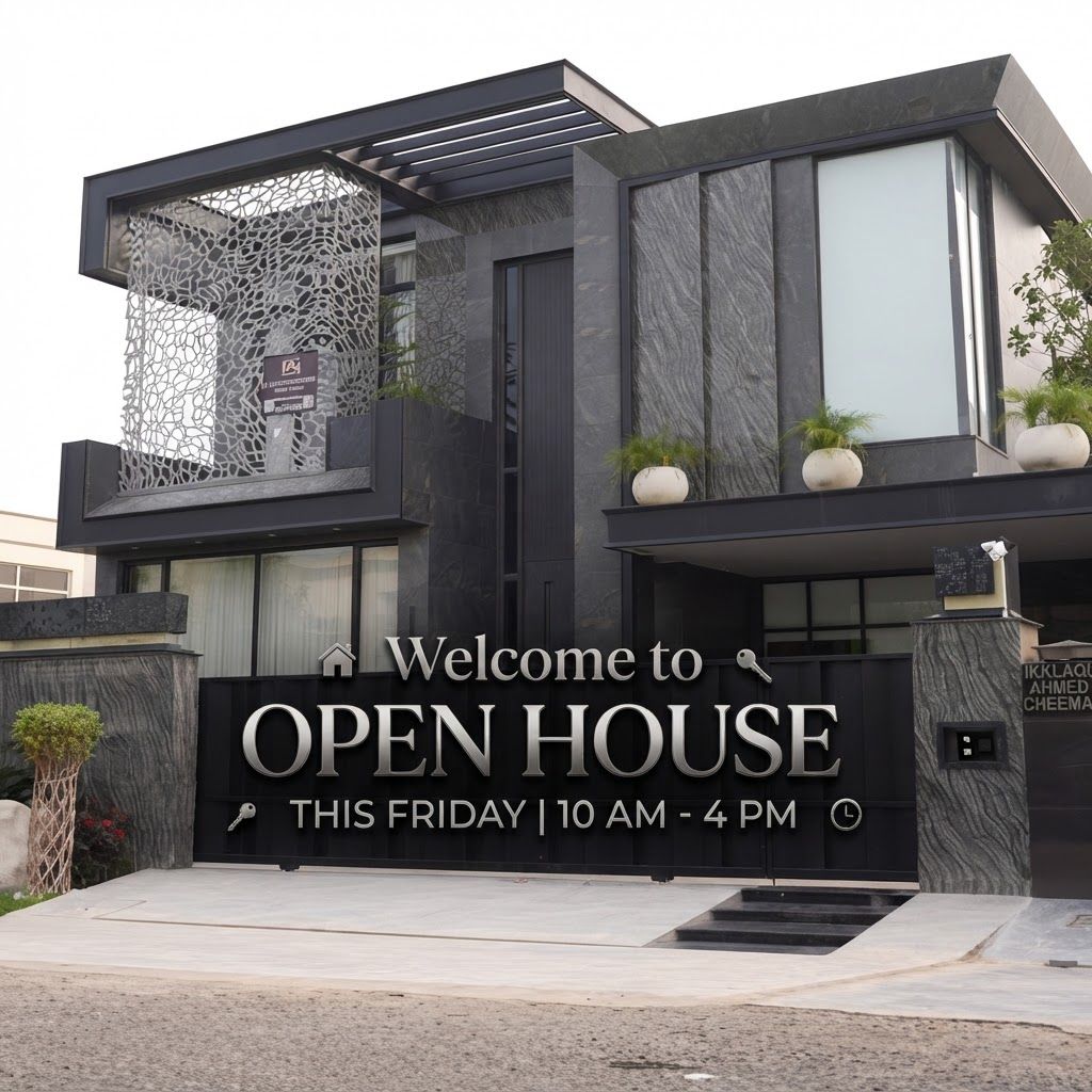 AI Design for make a post for insta gram page in this post u write open house this friday in elegant text