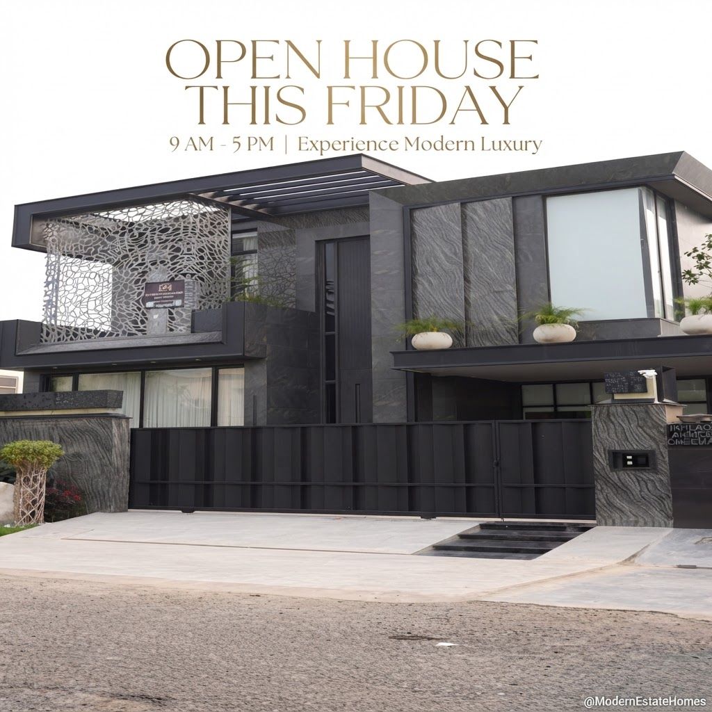 AI Design for make a post for insta gram page in this post u write open house this friday in elegant text and never change in house feachers