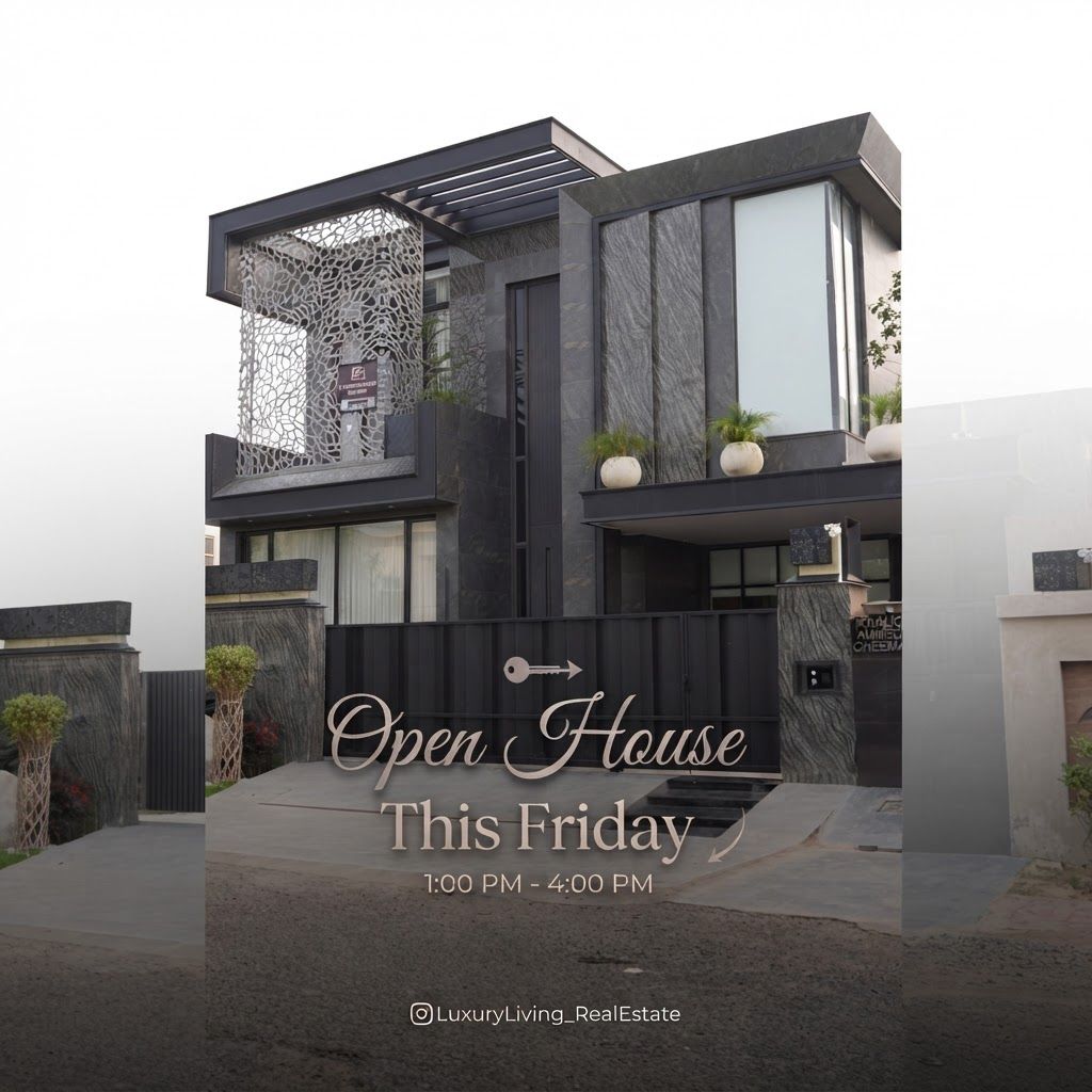 AI Design for make a post for insta gram page in this post u write open house this friday in elegant text