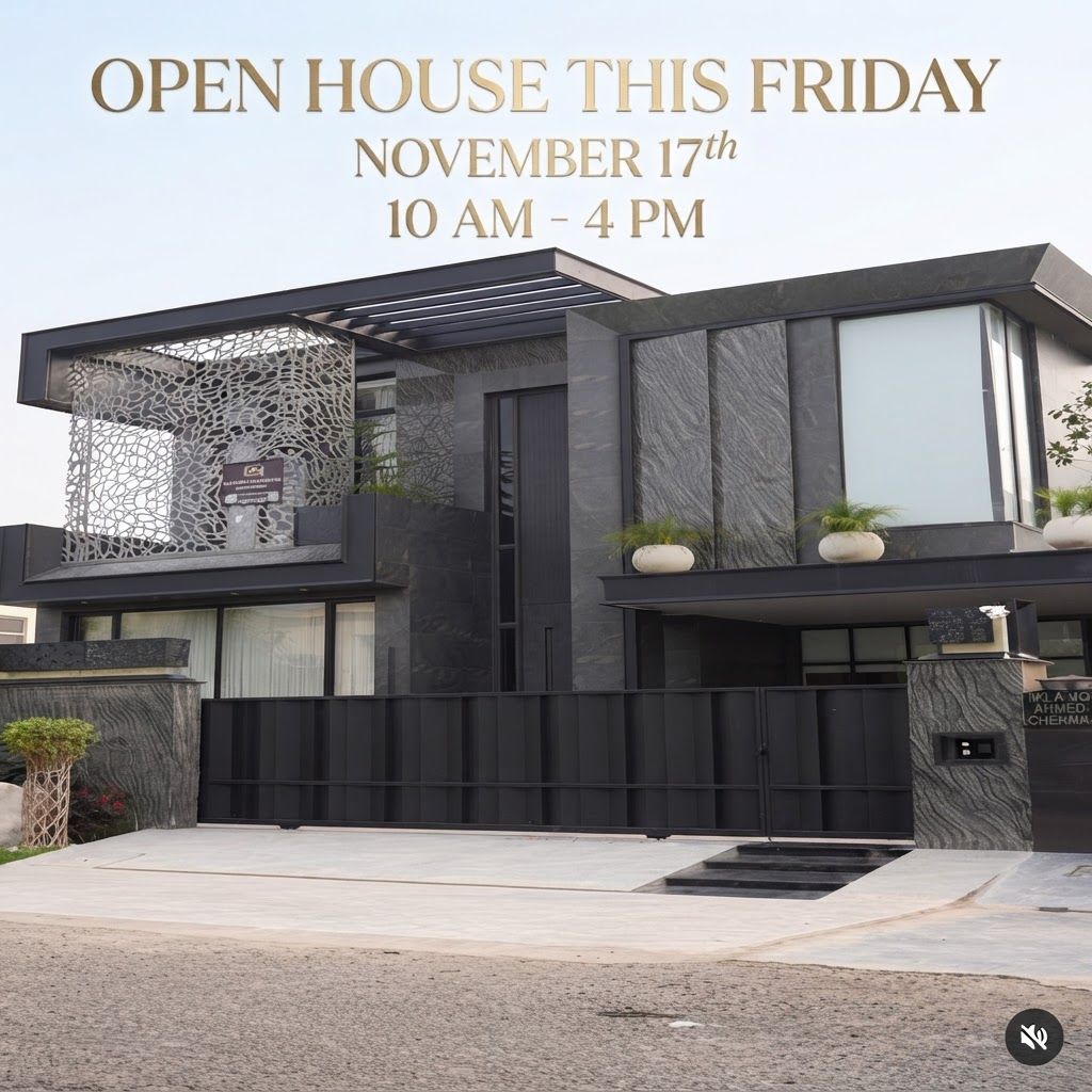 AI Design for make a post for insta gram page in this post u write open house this friday in elegant text and never change in house feachers