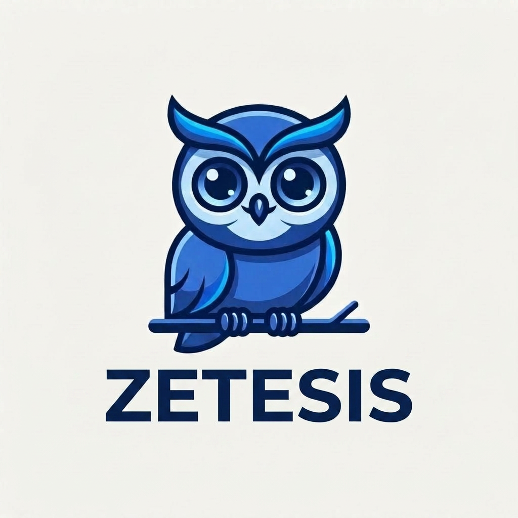 now add the company name at down side " zetesis" according to the Website logo. Create a premium custom wordmark for the brand name "ZETESIS".
Avoid:
- Script fonts
- Handwritten styles
- Excessive futuristic effects
- Sharp aggressive shapes
- Gaming aesthetics
- Generic stock typography
Output as a clean vector SVG-style wordmark with professional branding quality..