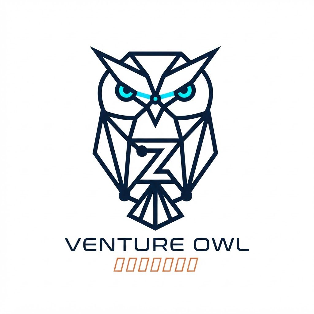 Professional vector owl logo for a proprietary trading and strategy platform.

Style:
- Minimalist geometric owl
- Premium fintech branding
- Symmetrical design
- Sharp intelligent eyes
- Clean vector paths
- Modern corporate identity
- Flat design, no gradients
- Strong silhouette
- Suitable for website, mobile app, favicon, and print

Symbolism:
- Wisdom
- Precision
- Discipline
- Risk management
- Data-driven decision making
- Market intelligence

Color Palette:
- Deep navy blue
- Electric cyan accents
- White negative space

Typography:
- Custom luxury wordmark below the owl
- Unique futuristic font
- Wide letter spacing
- Professional hedge fund / prop firm style
- Clean and readable

Composition:
- Owl icon above company name
- Center aligned
- Vector logo
- SVG style
- Brand identity quality

Avoid:
- Cartoon owl
- Mascot style
- 3D effects
- Shadows
- Complex feathers
- Clipart
- Gaming logo style

Ultra clean, scalable vector logo, Adobe Illustrator quality, brand identity system.  i give the image reference also in the text also of the company name so please according to that create a proper logo and text