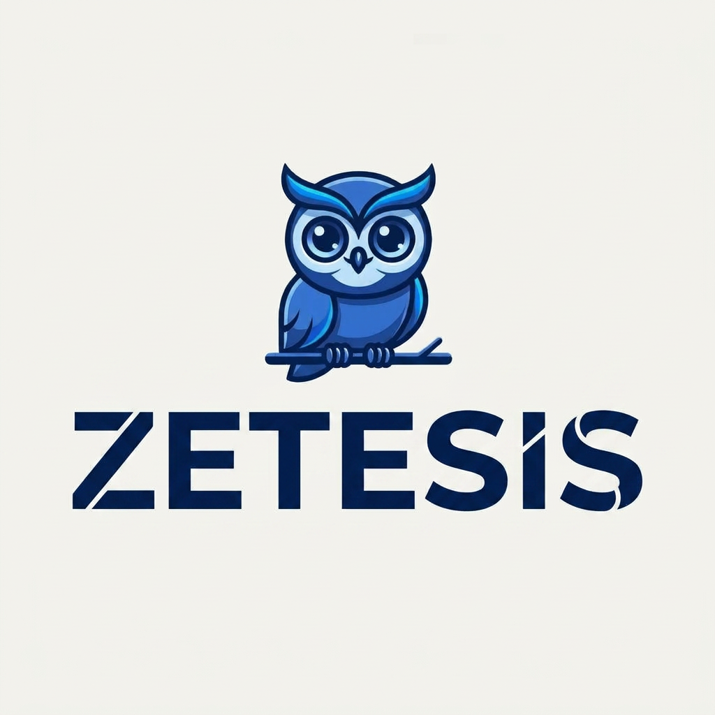 now add the company name at down side " zetesis" according to the Website logo. Create a luxury technology wordmark for "ZETESIS".

Bold uppercase typography, clean geometric sans-serif, inspired by OpenAI, Linear, Stripe, and Figma. Wide letter spacing, modern and intelligent appearance. Deep blue color palette. Minimalist design. Premium startup branding. Professional, trustworthy, scalable, iconic. Subtle customization in the Z and S letters. Vector SVG quality.