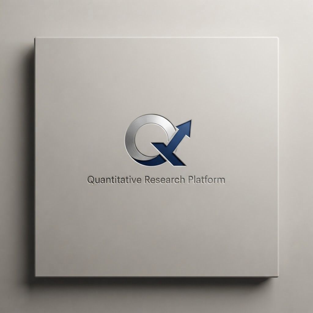 Premium logo presentation mockup concept for Develop a professional, clean UI design system for a quantitative research platform that emphasizes data clarity, modular dashboard layouts, and a sophisticated financial-tech aesthetic.. Logo or brand mark displayed on a clean neutral surface with subtle depth, refined shadow, precise alignment, elegant design-studio presentation, no extra readable text.

Incorporate the attached brand element reference image (Reference A: brand element "Quantitative Research Platform") into the composition where natural — preserve the depicted brand element's appearance.