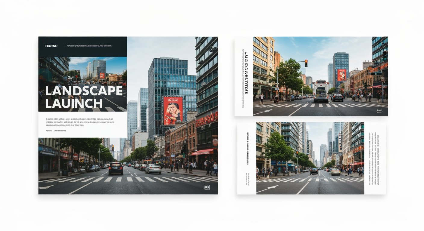 Landscape launch announcement visual concept for Story templates for my brand. Energetic campaign image, strong focal object or scene, clean branded atmosphere, generous open space for announcement copy to be added later, no rendered typography.