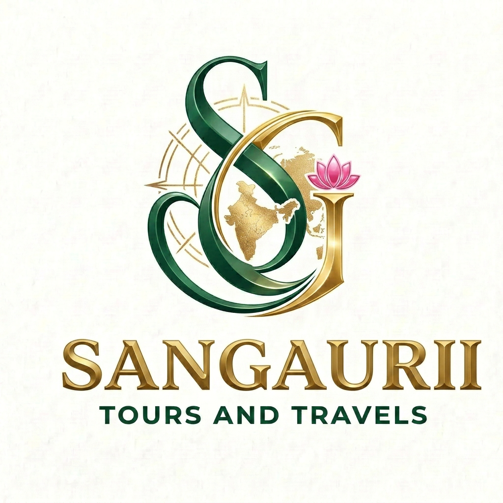 AI Design for can you make Sangauri bold and Change the font make the lotus pink and glossy and attractive make sure that G is more goldie and glossy and S has Dark green colour too
makw Sangaurii Dark Gold and Tours AND Travels Dark Green