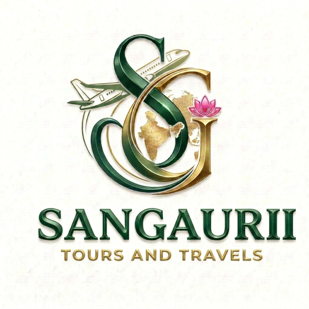 AI Design for make sangaurii in darkh greem and tours and travels in gold