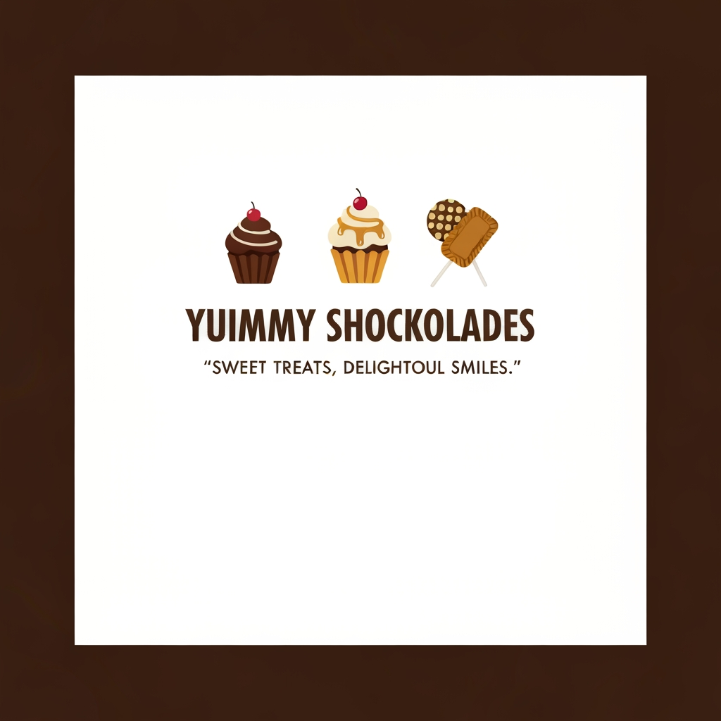 AI Design for Square social feed visual concept for Design a modern, premium logo for **Yummy Shockolades** with the tagline **"Sweet Treats, Delightful Smiles."** We sell chocolates, cakes, cupcakes, Oreo pops, Biscoff treats, cake pops, cake sickles, brownies, and cookies. Use chocolate brown, cream, caramel, and gold. Add a simple dessert icon. Make it minimal, vector-style, with a transparent background, suitable for packaging and social media.. Strong central subject, clean composition, platform-ready crop, cohesive color and mood, clear empty area for caption or headline to be added later, no readable text generated.