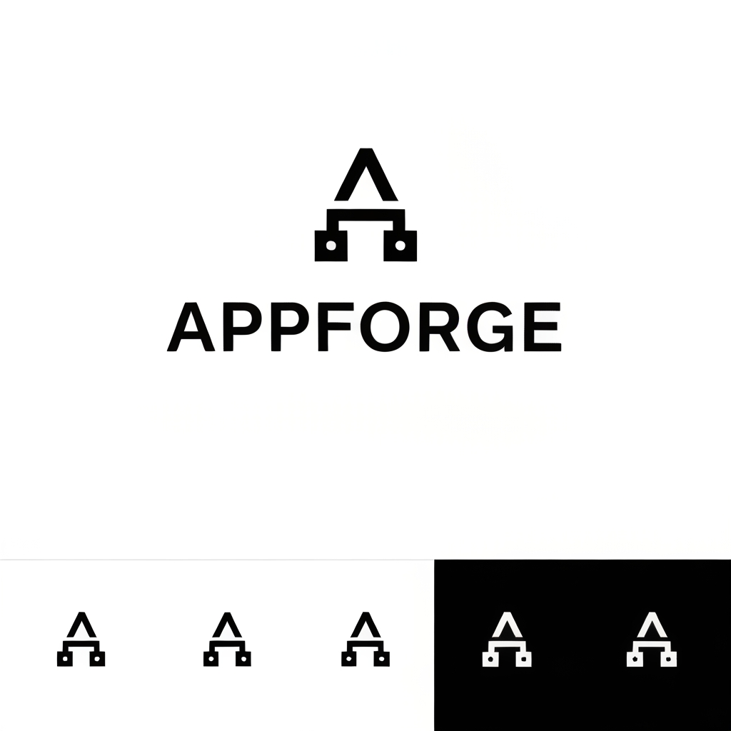 AI Design for Design a premium, modern, and minimal logo for a SaaS platform named "APPFORGE".
About the Brand:
APPFORGE is an all-in-one SaaS platform that helps businesses create, customize, manage, and grow professional websites and digital experiences. It includes page builders, multi-tenant management, custom domains, business tools, and automation. The brand represents innovation, reliability, scalability, and craftsmanship.
Design Style:
- Modern
- Minimal
- Professional
- Premium
- Geometric
- Technology-focused
- Flat vector design
- Timeless and memorable
Concept Ideas:
Create a unique abstract symbol inspired by:
- The letter "A"
- A forge or anvil
- Building blocks
- Digital architecture
- Modular components
- Connection and growth
- Innovation and creation
Avoid obvious icons like hammers, flames, gears, or generic app icons. The symbol should feel custom, iconic, and instantly recognizable.
Typography:
- Bold modern sans-serif
- Clean spacing
- Strong geometric proportions
- Premium corporate appearance
- Custom letter styling is encouraged
Color Palette:
- Primary: Black (#000000)
- Secondary: Light Grey (#D9D9D9)
- Background: White (#FFFFFF)
- Flat colours only
- No gradients
- No shadows
- No 3D effects
Requirements:
- Simple enough to work as a favicon
- Looks excellent on websites, dashboards, mobile apps, and business cards
- Highly scalable
- Clean vector style
- Luxury SaaS brand identity
- Unique and original
Deliver:
1. Icon only
2. Horizontal logo (Icon + APPFORGE)
3. Vertical logo
4. Monochrome version
5. White version on black background
6. Black version on white background
Overall feeling:
Premium, trustworthy, modern, intelligent, powerful, elegant, and enterprise-ready—similar in quality to logos from Stripe, Notion, Linear, Vercel, Figma, or Framer, but completely original.