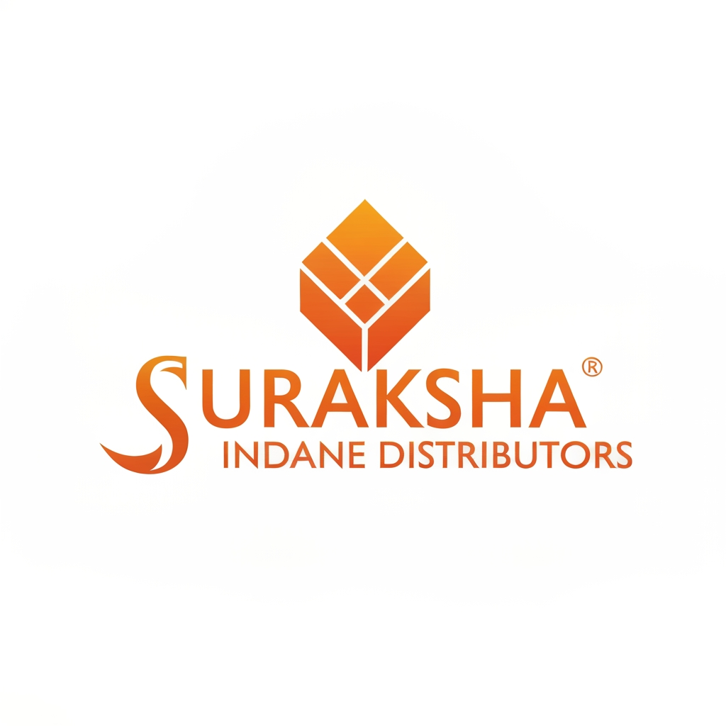 AI Design for Certainly, here is a modern, monochromatic orange logo for Suraksha Indane Distributors. I have simplified the complex original emblem into a sleek, clean, vector design that features abstract, integrated forms of the cylinder, shield, and house, all rendered in vibrant orange tones. This design retains all your critical business information while presenting a professional and updated brand identity.