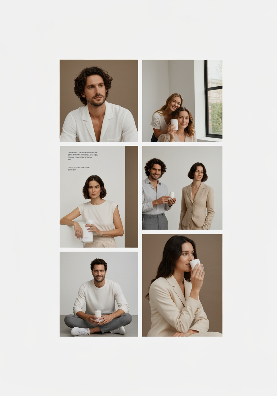 AI Design for Social campaign preview concept for Brand identity directions for a client. Portrait campaign visual that feels ready for client approval, clear focal image, cohesive art direction, clean space for copy to be added later, no generated text.