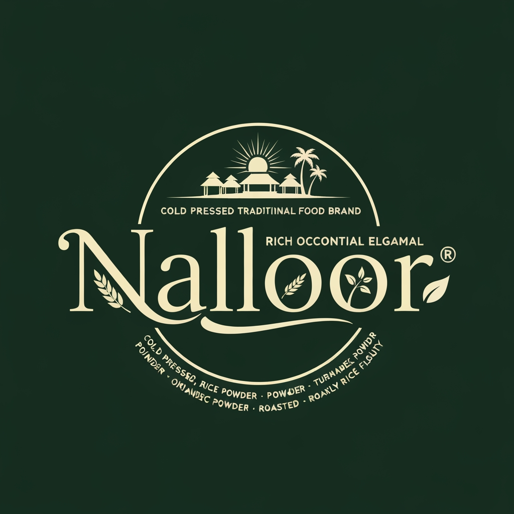 AI Design for Design a world-class premium logo for a South Indian food products brand named "Nalloor".
Brand Overview:
Nalloor is a trusted traditional food brand specializing in cold-pressed coconut oil, rice powder, chilli powder, turmeric powder, coriander powder, roasted rice flour, and other authentic South Indian food products. The brand represents purity, tradition, family values, and premium quality while appealing to modern consumers.
Logo Style:
Create a premium custom wordmark combined with a minimalist heritage emblem. The logo should feel iconic, timeless, luxurious, and instantly recognizable, comparable to premium food brands rather than generic organic logos.
Typography:
• Design a unique custom lettering exclusively for "Nalloor"
• Elegant handcrafted serif with subtle South Indian heritage influence
• Thick, balanced strokes with smooth curves
• Highly memorable and suitable for trademark registration
• Integrate a small organic leaf or grain detail naturally into one letter without making it look decorative
Emblem:
Create a clean, minimal emblem above or beside the wordmark using a combination of:
• Coconut
• Rice grain
• Traditional Kerala village silhouette
• Coconut palm
• Rising sun
• Circular heritage badge
The emblem should remain simple enough to be recognizable even at small sizes.
Design Personality:
Premium
Authentic
Traditional
Elegant
Minimal
Natural
Trustworthy
Family-owned
High-quality
Export-ready
Color Palette:
Deep Forest Green (#184B2B)
Rich Coconut Brown (#6B4423)
Warm Gold (#C89A3D)
Cream (#F8F2E8)
Optional one-color version in black.
Style Requirements:
• Flat vector logo only
• No gradients
• No mockups
• No 3D effects
• No shadows
• Perfect geometric balance
• Clean negative space
• Premium spacing and proportions
• Suitable for bottles, pouches, cartons, labels, embossing, foil stamping, signboards, websites, and mobile apps
• Must remain recognizable in monochrome
Composition:
Emblem positioned above the custom wordmark or enclosed in a refined circular badge. The typography should be the hero, with the emblem enhancing the brand story without overpowering it.
Quality Goal:
Create a logo that looks like it was designed by Pentagram, Landor, or Interbrand for a global FMCG company. The final identity should be distinctive, memorable, premium, and instantly associated with authentic South Indian food products.
Output:
Ultra-clean SVG-style flat vector logo on a plain white background, centered composition, no additional text, no mockups, no packaging, only the finished logo.