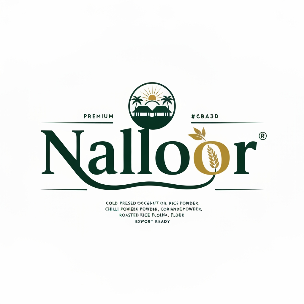 AI Design for Design a world-class premium logo for a South Indian food products brand named "Nalloor".
Brand Overview:
Nalloor is a trusted traditional food brand specializing in cold-pressed coconut oil, rice powder, chilli powder, turmeric powder, coriander powder, roasted rice flour, and other authentic South Indian food products. The brand represents purity, tradition, family values, and premium quality while appealing to modern consumers.
Logo Style:
Create a premium custom wordmark combined with a minimalist heritage emblem. The logo should feel iconic, timeless, luxurious, and instantly recognizable, comparable to premium food brands rather than generic organic logos.
Typography:
• Design a unique custom lettering exclusively for "Nalloor"
• Elegant handcrafted serif with subtle South Indian heritage influence
• Thick, balanced strokes with smooth curves
• Highly memorable and suitable for trademark registration
• Integrate a small organic leaf or grain detail naturally into one letter without making it look decorative
Emblem:
Create a clean, minimal emblem above or beside the wordmark using a combination of:
• Coconut
• Rice grain
• Traditional Kerala village silhouette
• Coconut palm
• Rising sun
• Circular heritage badge
The emblem should remain simple enough to be recognizable even at small sizes.
Design Personality:
Premium
Authentic
Traditional
Elegant
Minimal
Natural
Trustworthy
Family-owned
High-quality
Export-ready
Color Palette:
Deep Forest Green (#184B2B)
Rich Coconut Brown (#6B4423)
Warm Gold (#C89A3D)
Cream (#F8F2E8)
Optional one-color version in black.
Style Requirements:
• Flat vector logo only
• No gradients
• No mockups
• No 3D effects
• No shadows
• Perfect geometric balance
• Clean negative space
• Premium spacing and proportions
• Suitable for bottles, pouches, cartons, labels, embossing, foil stamping, signboards, websites, and mobile apps
• Must remain recognizable in monochrome
Composition:
Emblem positioned above the custom wordmark or enclosed in a refined circular badge. The typography should be the hero, with the emblem enhancing the brand story without overpowering it.
Quality Goal:
Create a logo that looks like it was designed by Pentagram, Landor, or Interbrand for a global FMCG company. The final identity should be distinctive, memorable, premium, and instantly associated with authentic South Indian food products.
Output:
Ultra-clean SVG-style flat vector logo on a plain white background, centered composition, no additional text, no mockups, no packaging, only the finished logo.