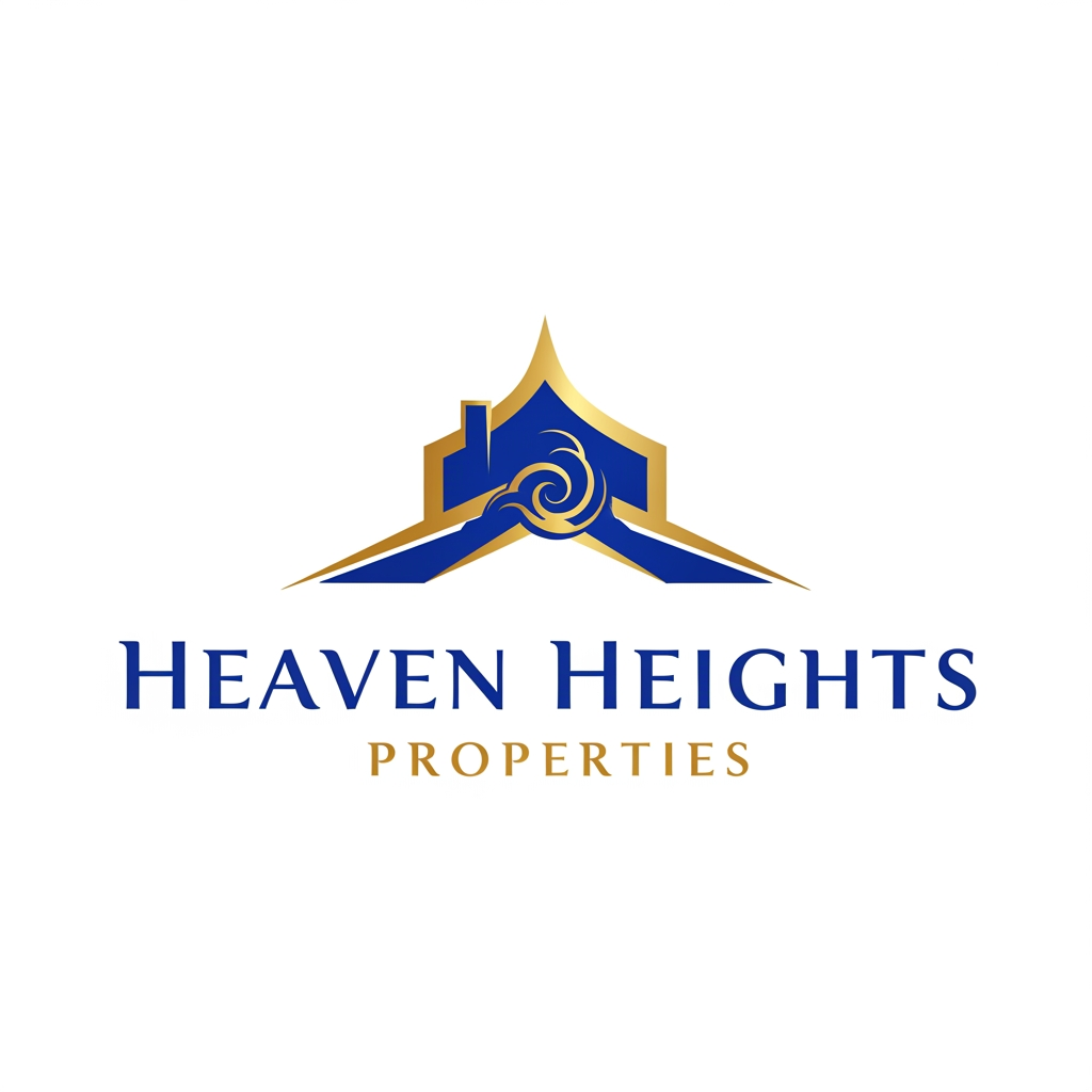 AI Design for Create Logo for real Estate agency called "Heaven Heights Properties" . The logo color will be Golden and royal blue. Logo should be clean, clear and professional. Should be meaningful and attractive.