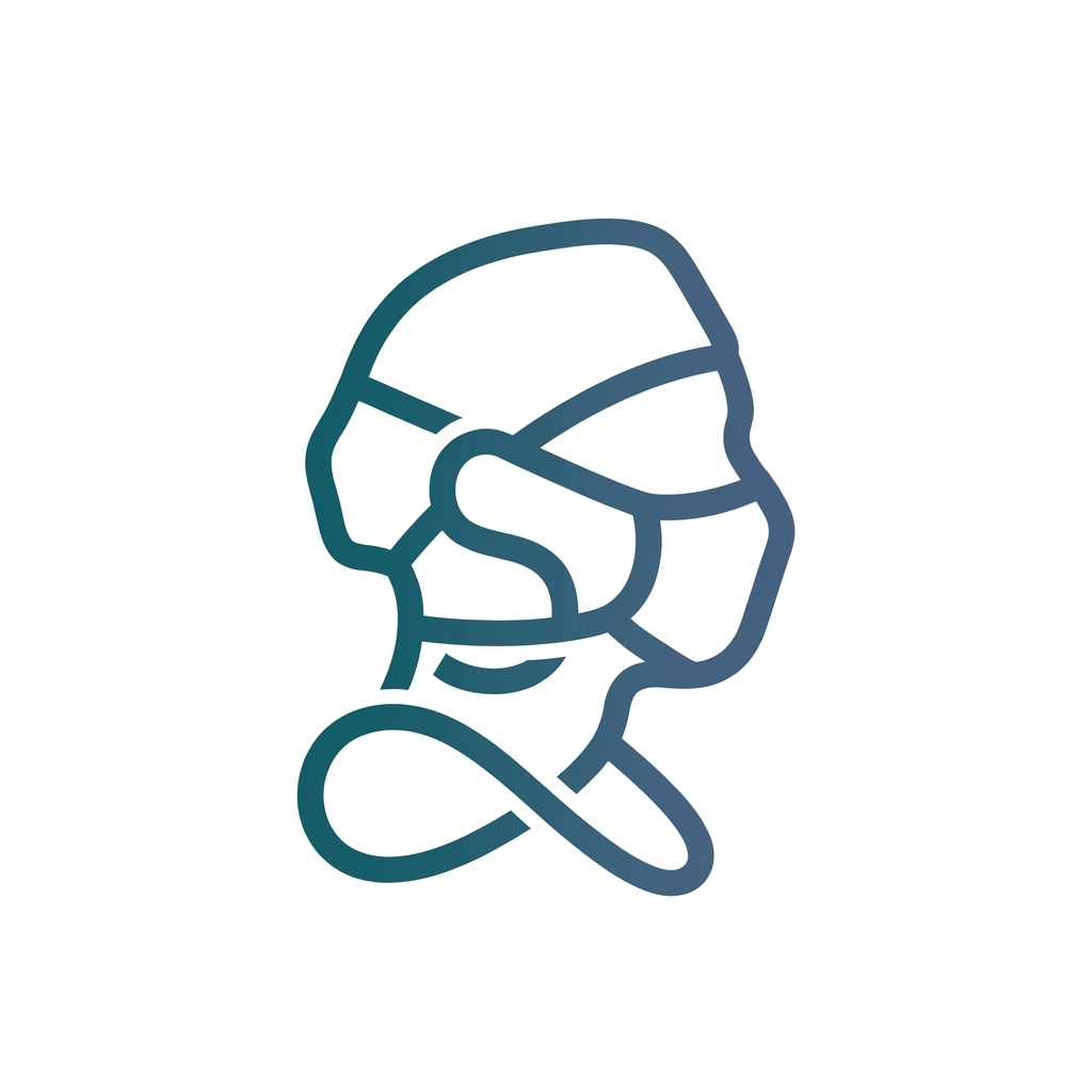 AI Design for A minimalist medical emblem logo for a surgeon. A clean vector side profile of a masked doctor in a surgical cap. The curves of the face profile, the mask contour, and the shoulder loop seamlessly intertwine to reveal the hidden monogram initials "ST" in a highly creative, clever layout. Colors: gradient of dark teal and rich slate blue, isolated on a crisp solid white background. Modern, clinical, premium healthcare icon, flat design, no messy shading.