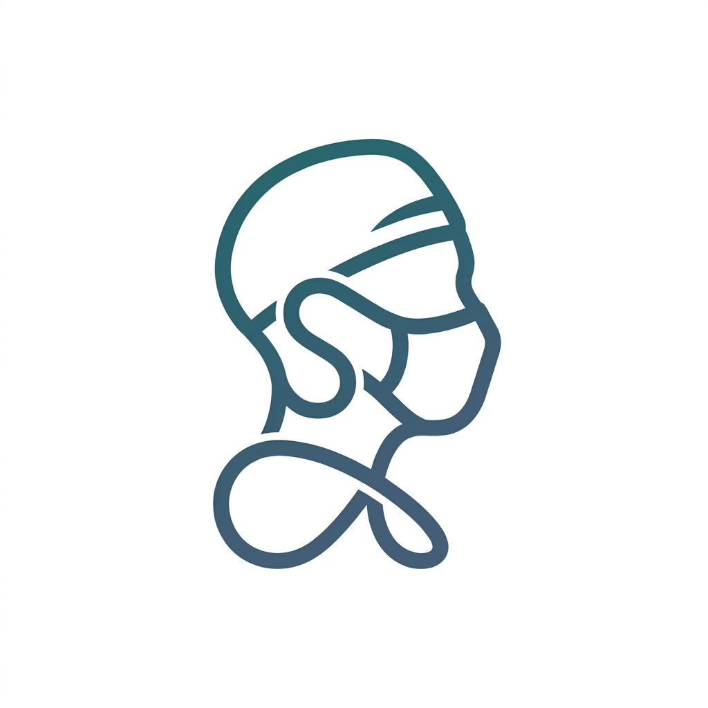 AI Design for A minimalist medical emblem logo for a surgeon. A clean vector side profile of a masked doctor in a surgical cap. The curves of the face profile, the mask contour, and the shoulder loop seamlessly intertwine to reveal the hidden monogram initials "ST" in a highly creative, clever layout. Colors: gradient of dark teal and rich slate blue, isolated on a crisp solid white background. Modern, clinical, premium healthcare icon, flat design, no messy shading.