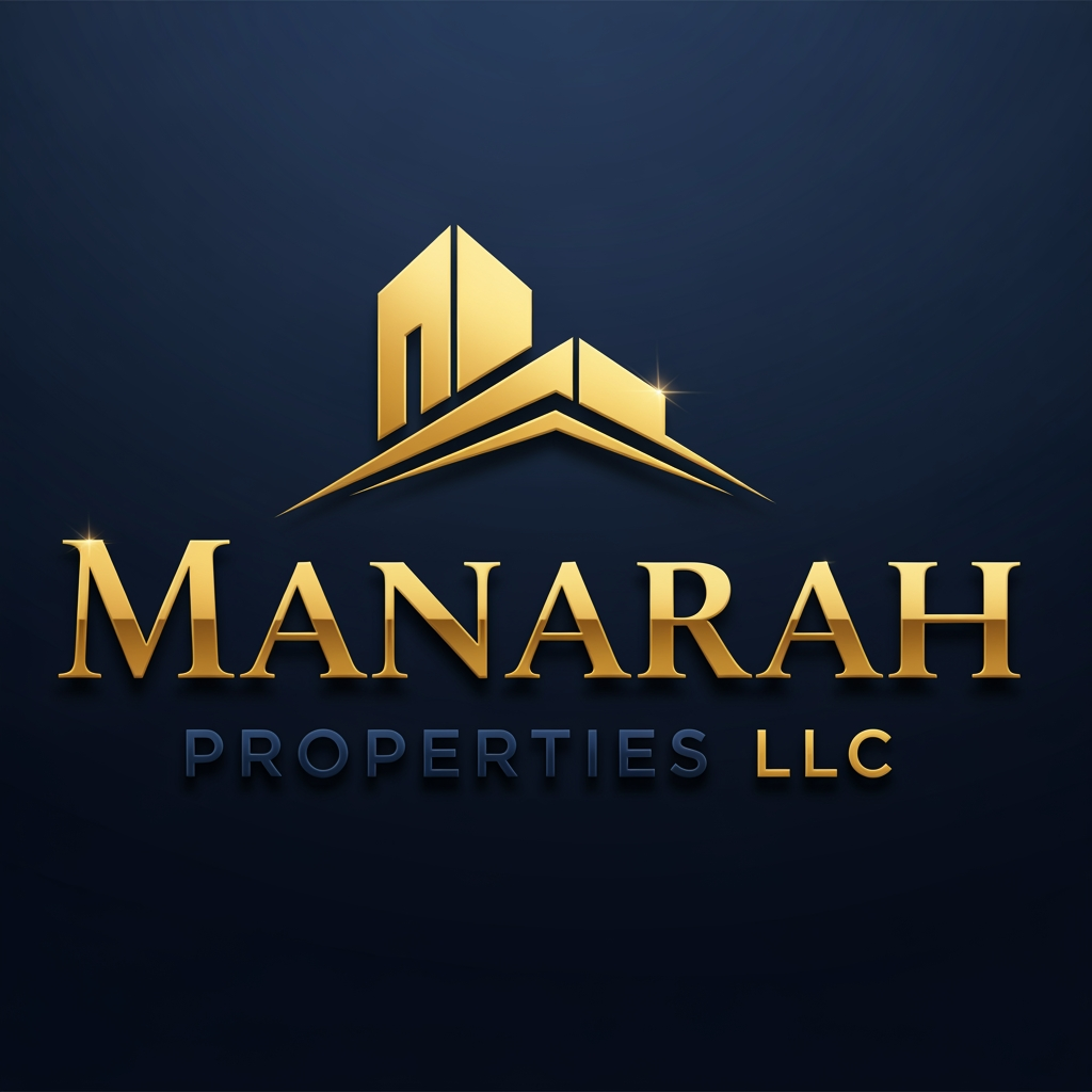 AI Design for create a golden and navy blue logo for Real Estate agency "Manarah Properties LLC"