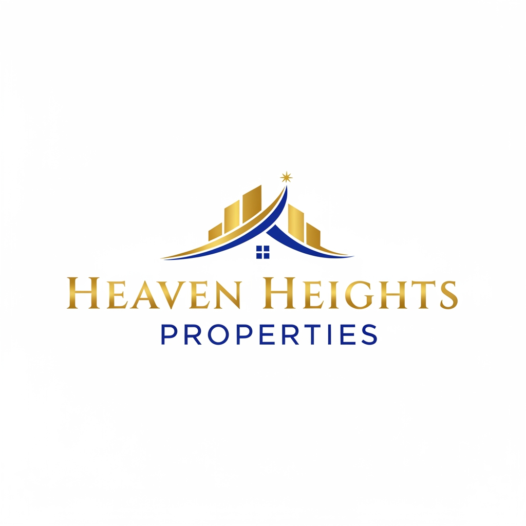 AI Design for Create Logo for real Estate agency called "Heaven Heights Properties" . The logo color will be Golden and royal blue. Logo should be clean, clear and professional. Should be meaningful and attractive. Not too big, elegant and clean