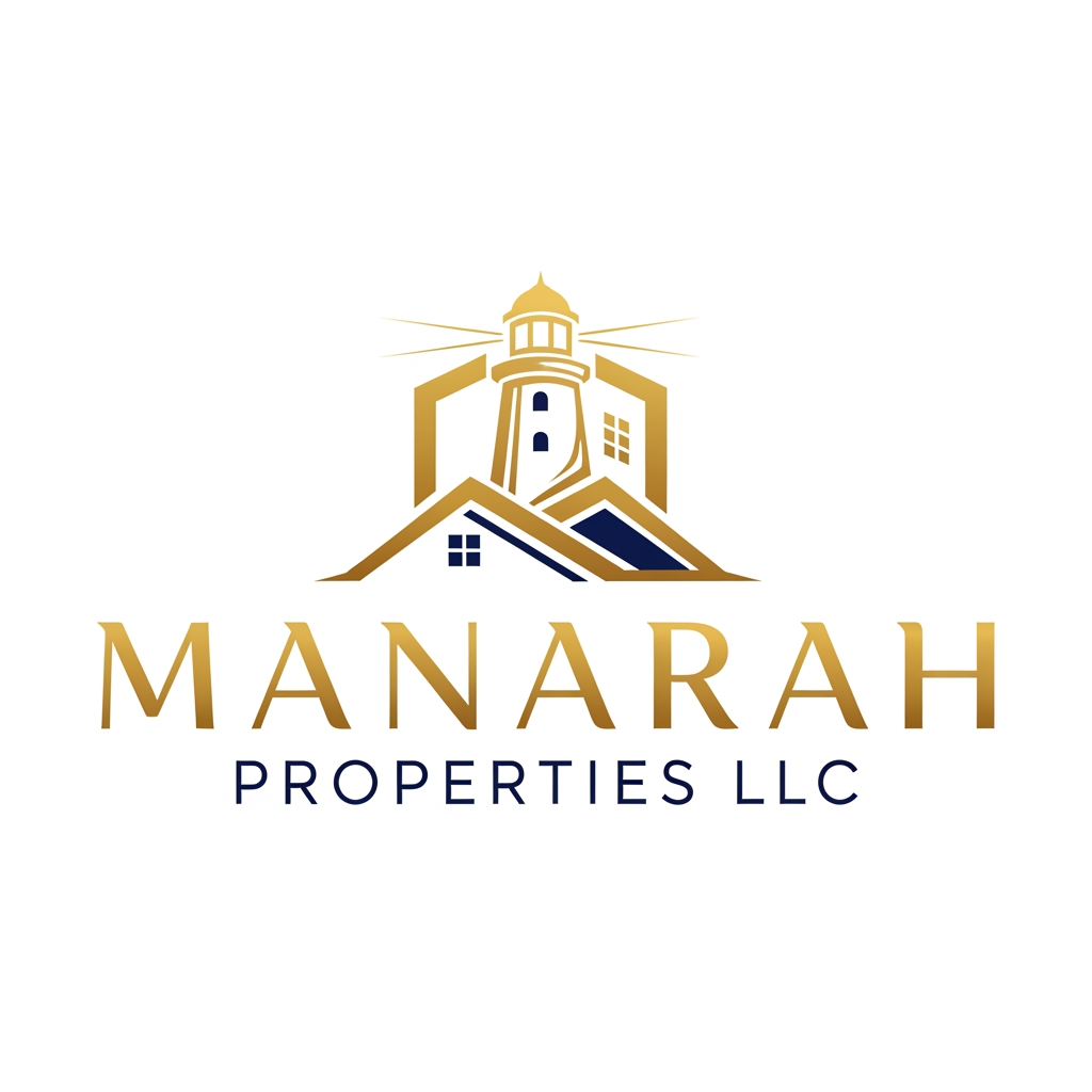 AI Design for create a golden and navy blue logo for Real Estate agency "Manarah Properties LLC"
