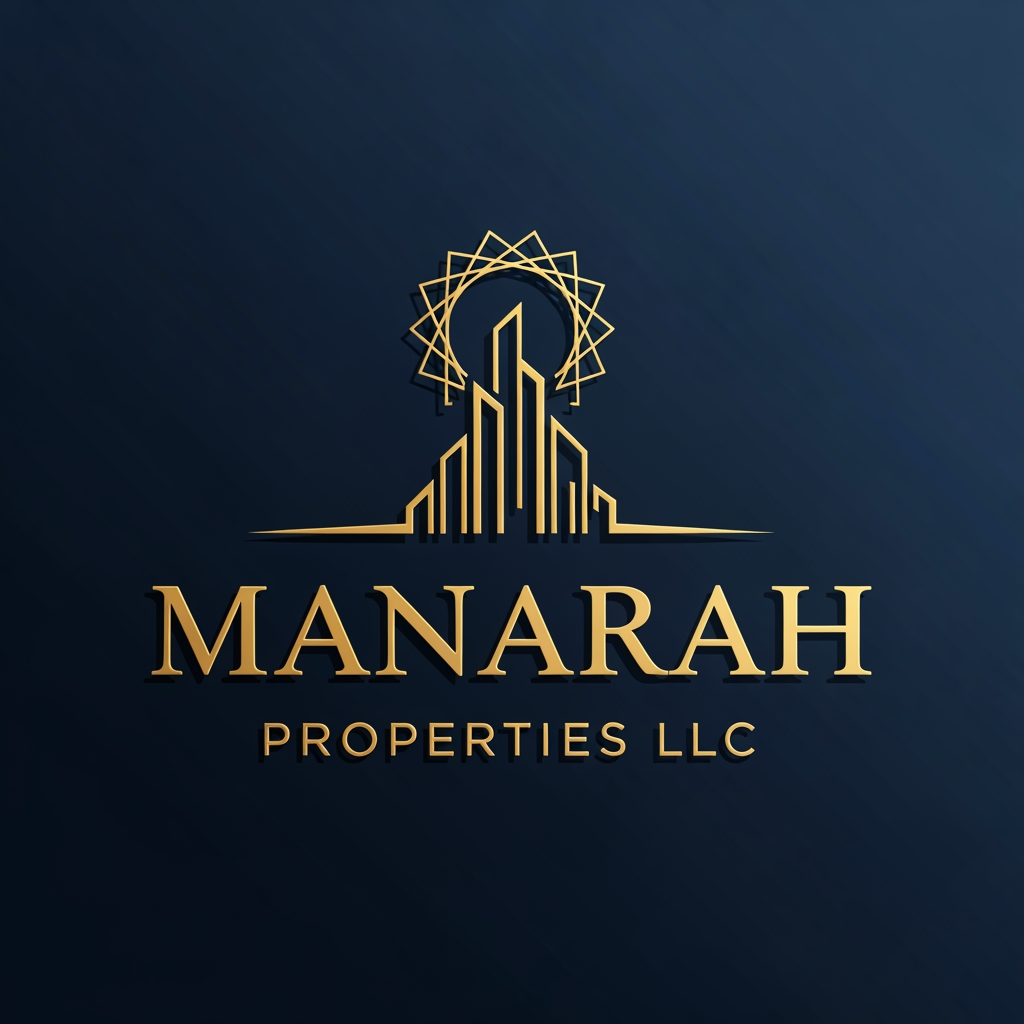 AI Design for Create a Golden and Navy. Blue logo for Real Estate agency "Manarah Properties LLC"