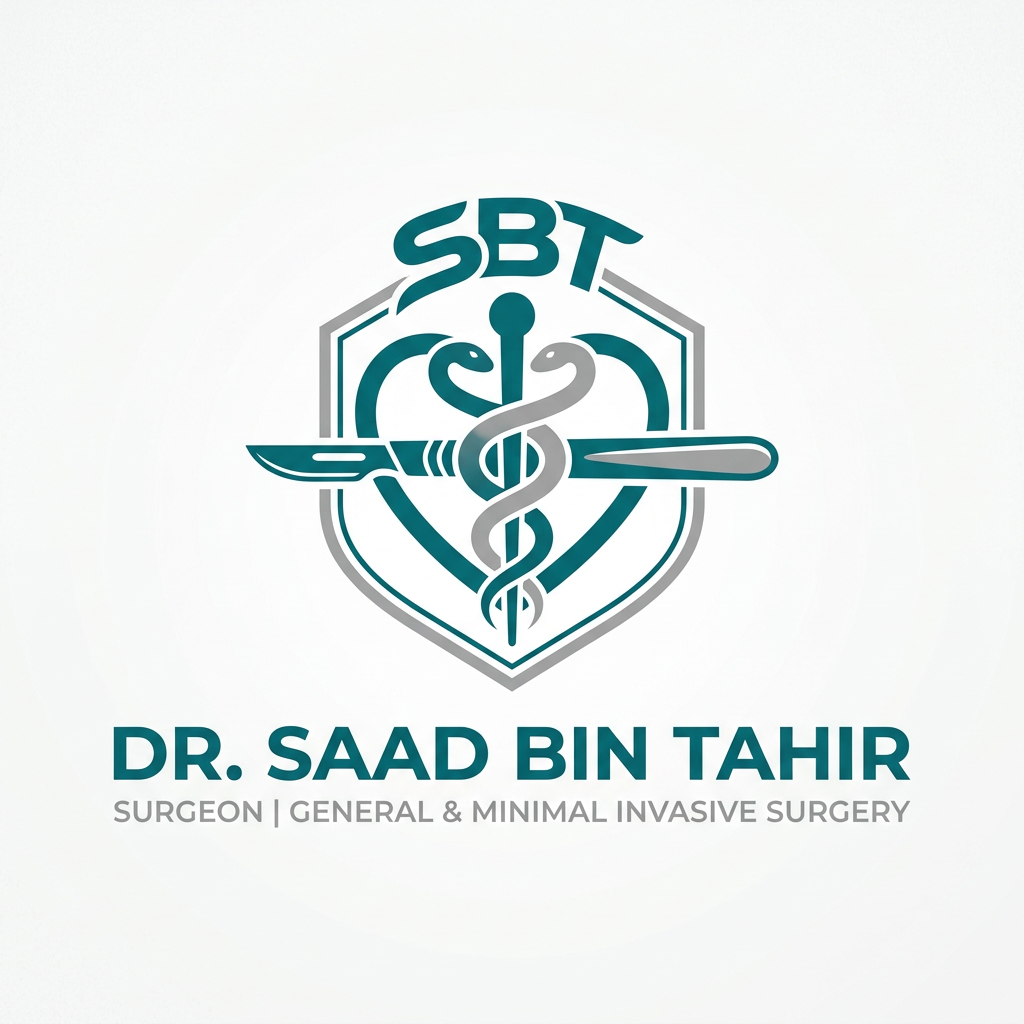 AI Design for Create a logo of a Surgeon Doctor named "Dr. Saad Bin Tahir" 
Teal and one more color combination should be used.