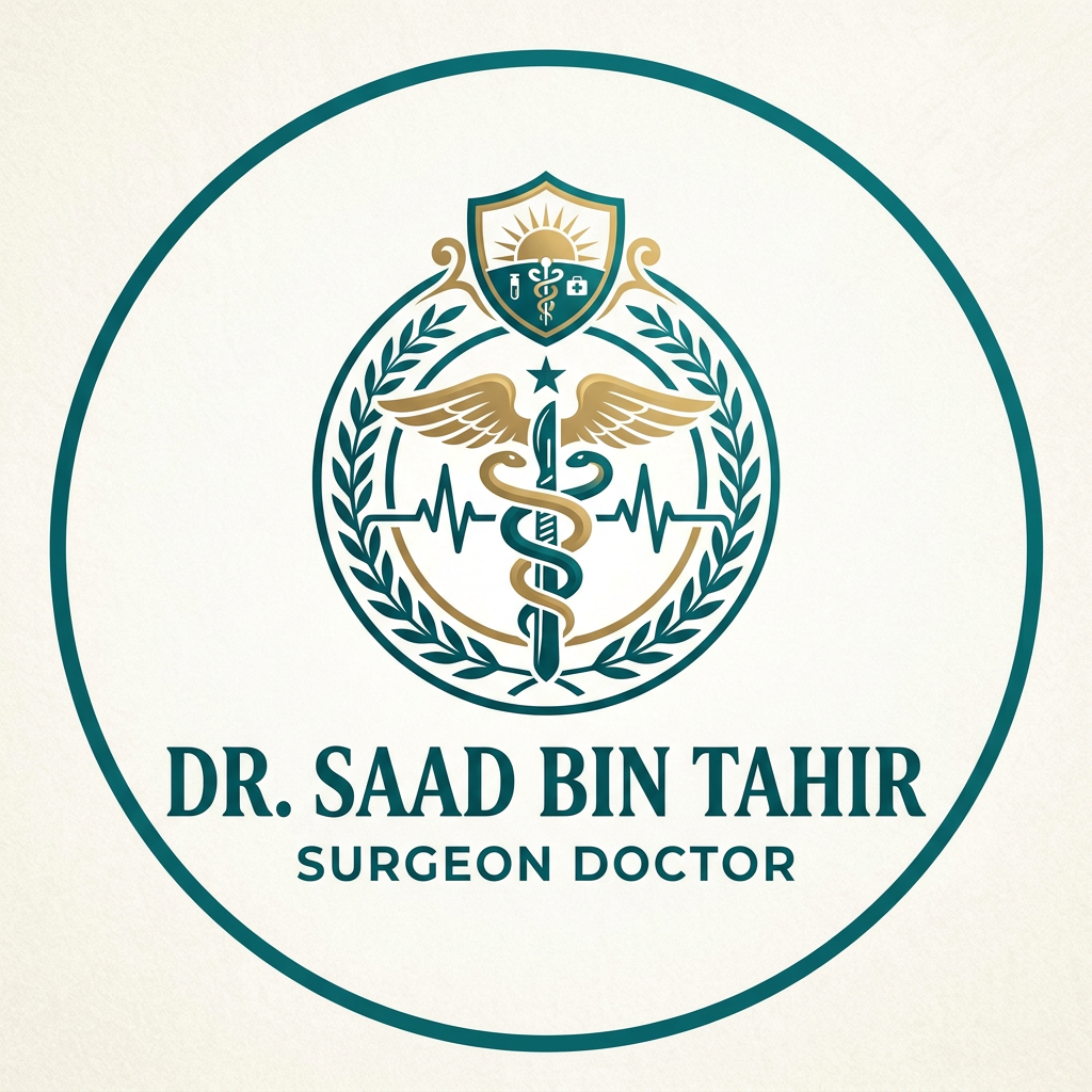 AI Design for Create a logo of a Surgeon Doctor named "Dr. Saad Bin Tahir" 
Teal and one more color combination should be used.