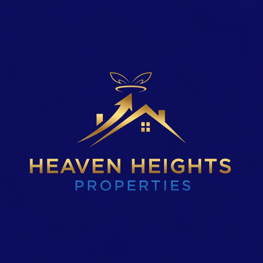 AI Design for Create Logo for real Estate agency called "Heaven Heights Properties" . The logo color will be Golden and royal blue. Logo should be clean, clear and professional. Should be meaningful and attractive. Not too big, elegant and clean