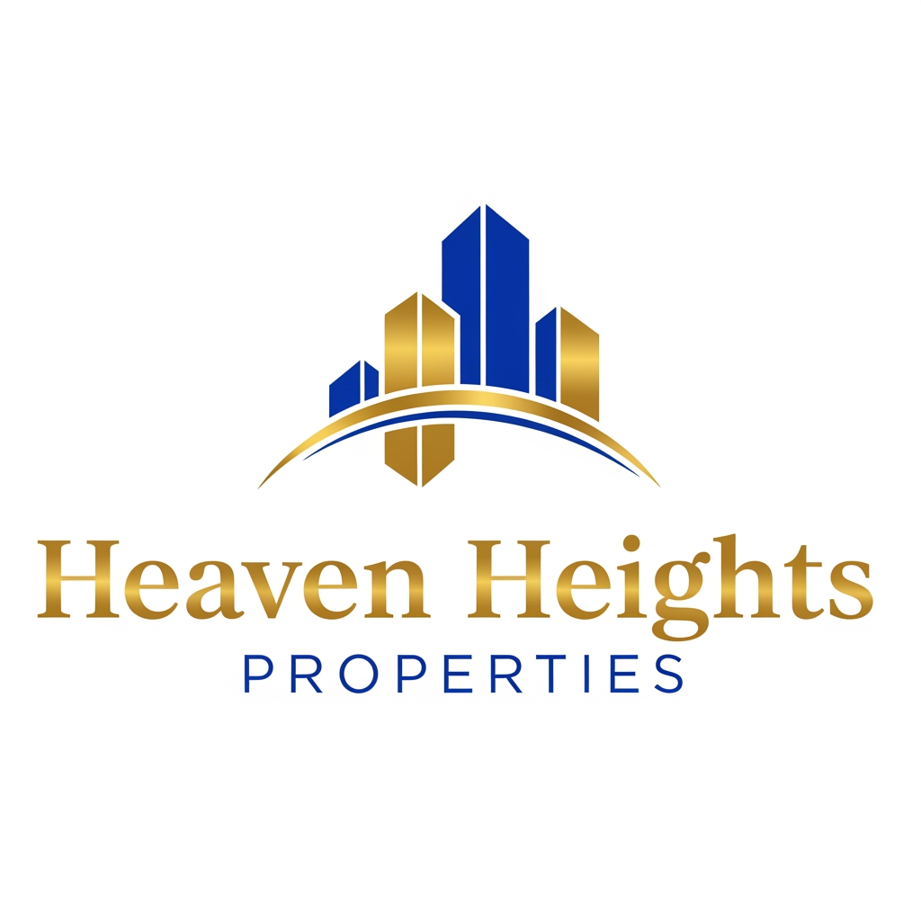 AI Design for Create Logo for real Estate agency called "Heaven Heights Properties" . The logo color will be Golden and royal blue. Logo should be clean, clear and professional. Should be meaningful and attractive. Not too big, elegant and clean