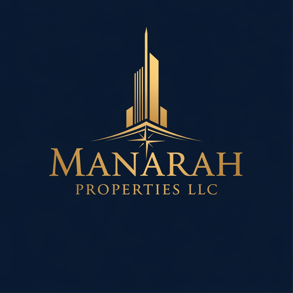 AI Design for create a golden and navy blue logo for Real Estate agency "Manarah Properties LLC"