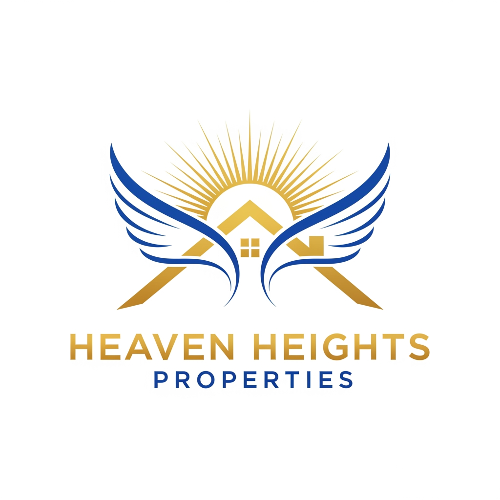 AI Design for Create Logo for real Estate agency called "Heaven Heights Properties" . The logo color will be Golden and royal blue. Logo should be clean, clear and professional. Should be meaningful and attractive. Different and beautiful designs