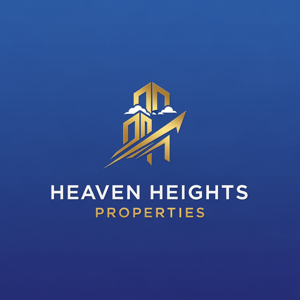 AI Design for Create Logo for real Estate agency called "Heaven Heights Properties" . The logo color will be Golden and royal blue. Logo should be clean, clear and professional. Should be meaningful and attractive. Different and beautiful designs