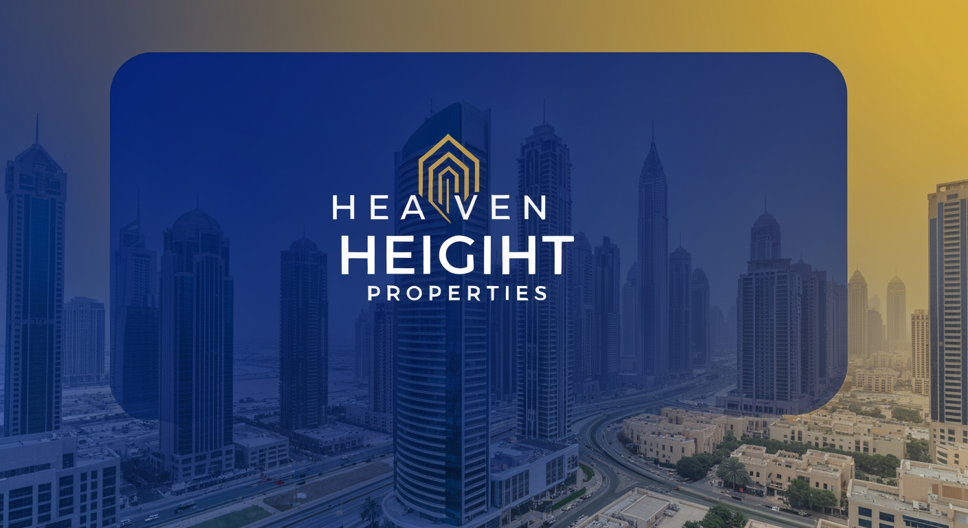 AI Design for Website concept hero for Logo for a real Estate agency called "Heaven Height Properties" in dubai. The logo color will be Golden and royal blue. Logo should be clean, clear and professional. Wide digital design direction with polished visual atmosphere, clear subject, clean space for layout and copy to be added later, no rendered UI text or buttons.