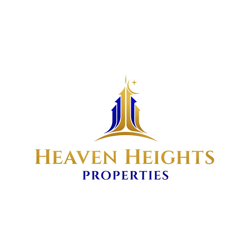 AI Design for Create Logo for real Estate agency called "Heaven Heights Properties" . The logo color will be Golden and royal blue. Logo should be clean, clear and professional. Should be meaningful and attractive. Different and beautiful designs