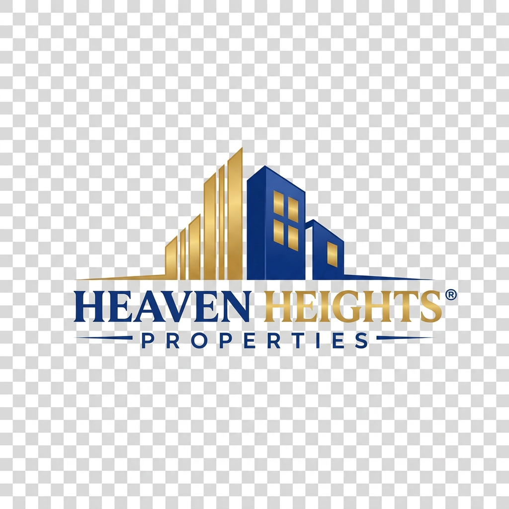 AI Design for These logo looks good. Change the name to "Heaven Heights Properties". The color should be golden and navy blue
give me clean and clear png version of logo